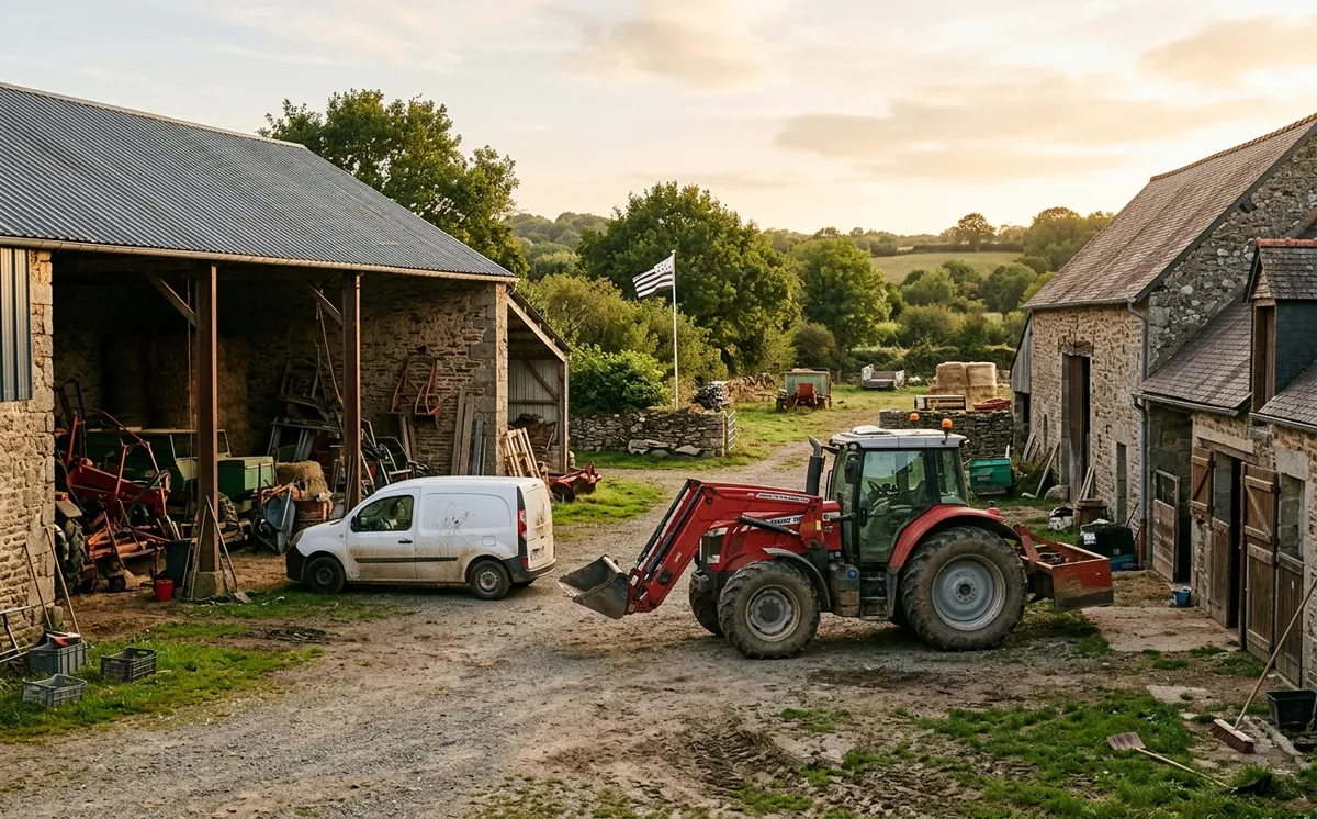Tracteur et utilitaire en exploitation rurale