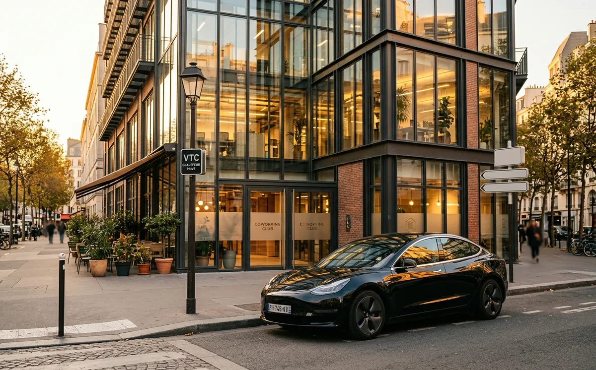 VTC Tesla devant coworking