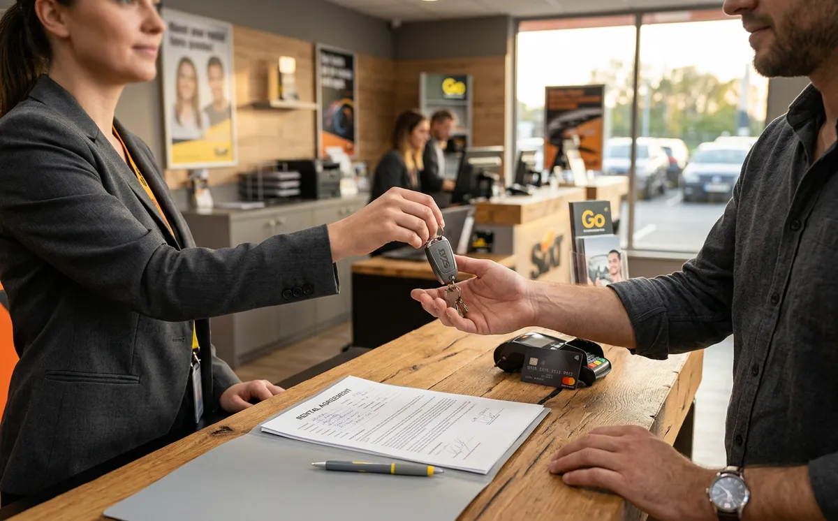 Remise de clés au comptoir d'agence de location