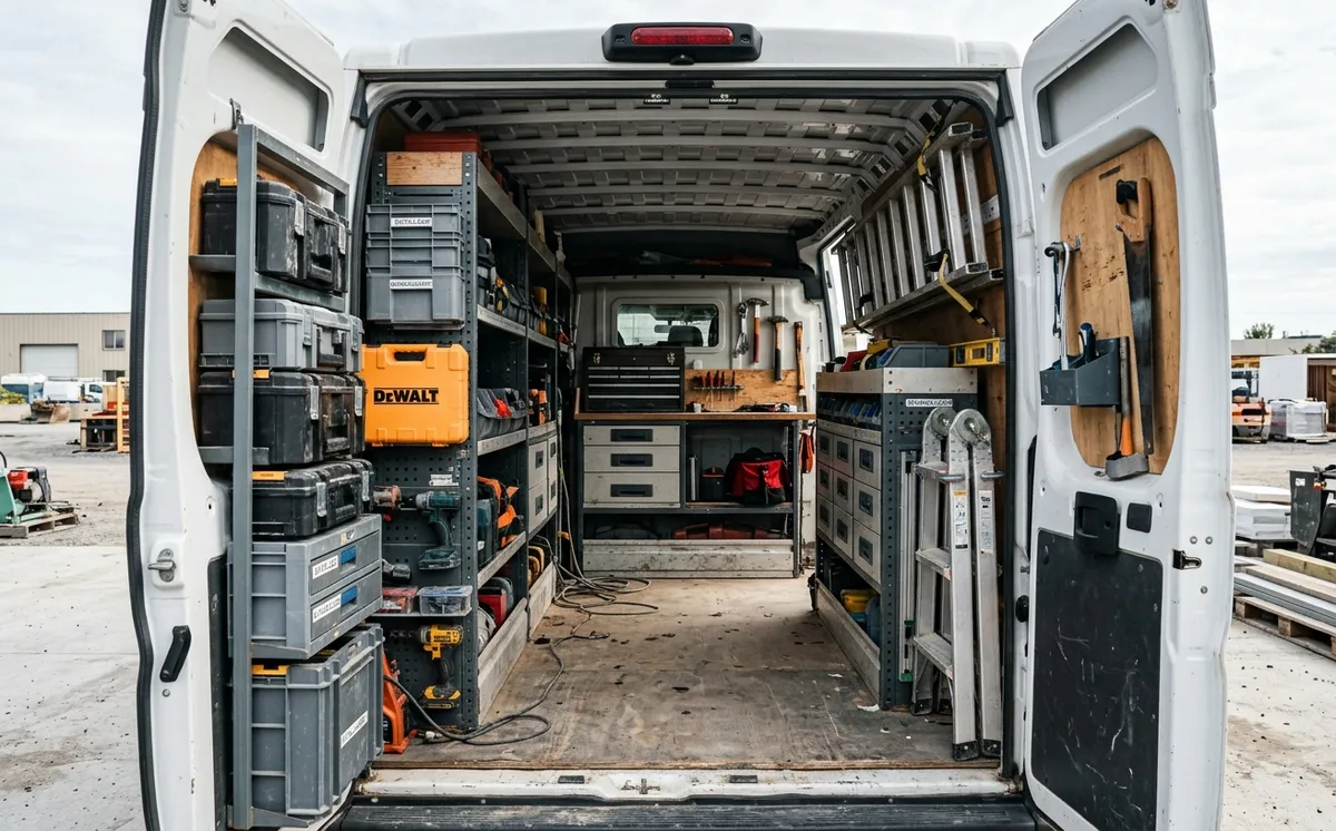 Intérieur de fourgon utilitaire avec rangement outillage
